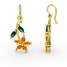 Camella Mekik Küpe - Sitrin ve yeşil kuvars 14 ayar altın küpe #2lknjr