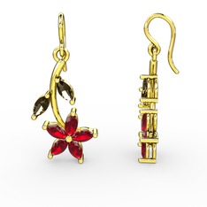 Garnet ve dumanlı kuvars 8 ayar altın küpe
