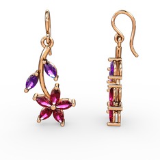 Rodolit garnet ve ametist 18 ayar rose altın küpe