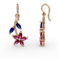 Camella Mekik Küpe - Rodolit garnet ve lab safir 8 ayar rose altın küpe #3g8t86