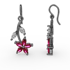 Camella Mekik Küpe - Rodolit garnet ve swarovski 925 ayar siyah rodyum kaplama gümüş küpe #3lpdvh