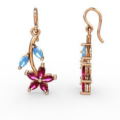 Rodolit garnet ve akuamarin 14 ayar rose altın küpe