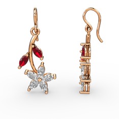 Camella Mekik Küpe - Beyaz zirkon ve garnet 18 ayar rose altın küpe #4aq84o