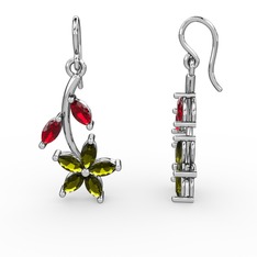 Camella Mekik Küpe - Peridot ve garnet 18 ayar beyaz altın küpe #5ebilj