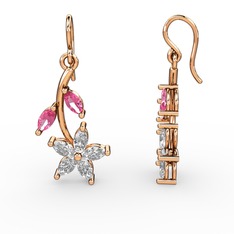 Swarovski ve pembe kuvars 8 ayar rose altın küpe