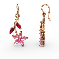 Pembe kuvars ve garnet 8 ayar rose altın küpe