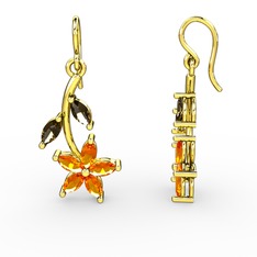 Sitrin ve dumanlı kuvars 18 ayar altın küpe