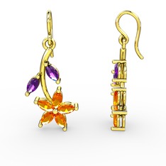 Camella Mekik Küpe - Sitrin ve ametist 14 ayar altın küpe #6p3x3i