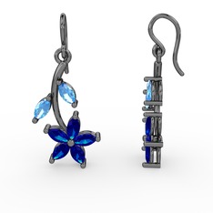 Camella Mekik Küpe - Lab safir ve akuamarin 925 ayar siyah rodyum kaplama gümüş küpe #7n2hfu