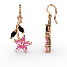 Camella Mekik Küpe - Pembe kuvars ve siyah zirkon 18 ayar rose altın küpe #7q1l4c