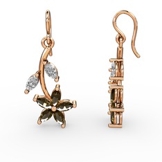 Dumanlı kuvars ve swarovski 925 ayar rose altın kaplama gümüş küpe