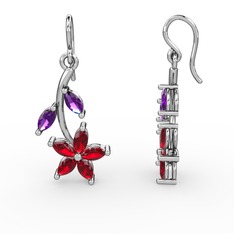 Garnet ve ametist 18 ayar beyaz altın küpe