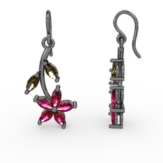 Camella Mekik Küpe - Rodolit garnet ve dumanlı kuvars 925 ayar siyah rodyum kaplama gümüş küpe #86pwxw