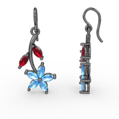 Camella Mekik Küpe - Akuamarin ve garnet 925 ayar siyah rodyum kaplama gümüş küpe #8c7s22