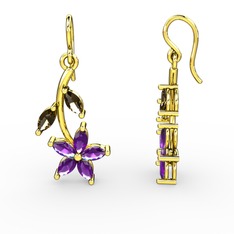 Camella Mekik Küpe - Ametist ve dumanlı kuvars 18 ayar altın küpe #8y95wo