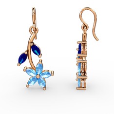 Akuamarin ve lab safir 14 ayar rose altın küpe