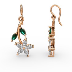 Swarovski ve yeşil kuvars 8 ayar rose altın küpe
