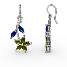 Peridot ve lab safir 8 ayar beyaz altın küpe