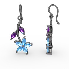 Camella Mekik Küpe - Akuamarin ve ametist 925 ayar siyah rodyum kaplama gümüş küpe #cmuxj5