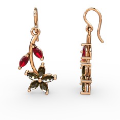 Dumanlı kuvars ve garnet 14 ayar rose altın küpe