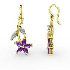 Ametist ve swarovski 18 ayar altın küpe