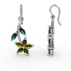 Peridot ve yeşil kuvars 18 ayar beyaz altın küpe