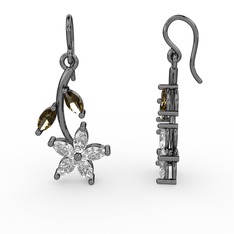 Camella Mekik Küpe - Swarovski ve dumanlı kuvars 925 ayar siyah rodyum kaplama gümüş küpe #duxi46