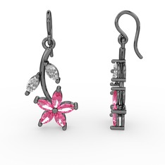 Camella Mekik Küpe - Pembe kuvars ve swarovski 925 ayar siyah rodyum kaplama gümüş küpe #e7yszq