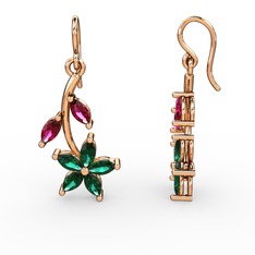 Yeşil kuvars ve rodolit garnet 18 ayar rose altın küpe