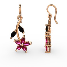 Rodolit garnet ve siyah zirkon 8 ayar rose altın küpe