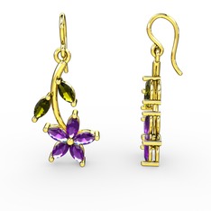 Camella Mekik Küpe - Ametist ve peridot 8 ayar altın küpe #epp6cw