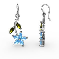Akuamarin ve peridot 14 ayar beyaz altın küpe