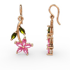 Camella Mekik Küpe - Pembe kuvars ve peridot 14 ayar rose altın küpe #fe3f53