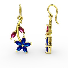 Lab safir ve rodolit garnet 8 ayar altın küpe