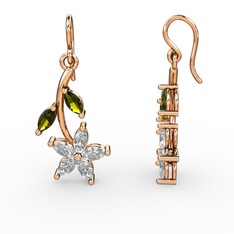 Beyaz zirkon ve peridot 14 ayar rose altın küpe