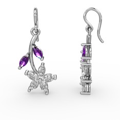 Swarovski ve ametist 8 ayar beyaz altın küpe