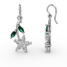 Camella Mekik Küpe - Swarovski ve yeşil kuvars 18 ayar beyaz altın küpe #i40mpk