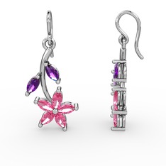 Camella Mekik Küpe - Pembe kuvars ve ametist 18 ayar beyaz altın küpe #iurzns