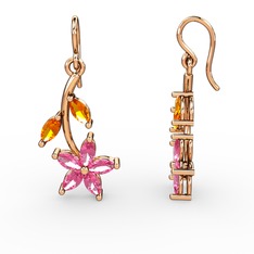 Camella Mekik Küpe - Pembe kuvars ve sitrin 18 ayar rose altın küpe #izkrsh