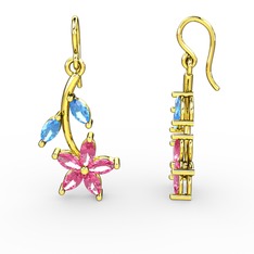 Camella Mekik Küpe - Pembe kuvars ve akuamarin 18 ayar altın küpe #jkwd0x