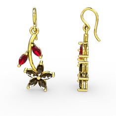 Camella Mekik Küpe - Dumanlı kuvars ve garnet 8 ayar altın küpe #jlpmzh