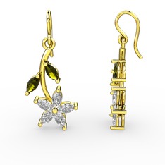 Camella Mekik Küpe - Beyaz zirkon ve peridot 18 ayar altın küpe #k3thjg
