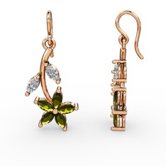 Peridot ve swarovski 14 ayar rose altın küpe