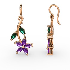 Camella Mekik Küpe - Ametist ve yeşil kuvars 18 ayar rose altın küpe #ls4vi6