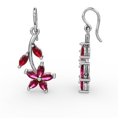 Rodolit garnet ve garnet 18 ayar beyaz altın küpe