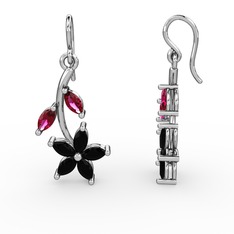 Siyah zirkon ve rodolit garnet 8 ayar beyaz altın küpe