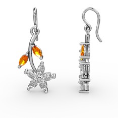 Swarovski ve sitrin 14 ayar beyaz altın küpe