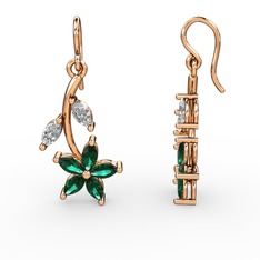 Camella Mekik Küpe - Yeşil kuvars ve beyaz zirkon 8 ayar rose altın küpe #n7fisp