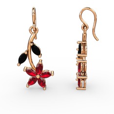 Camella Mekik Küpe - Garnet ve siyah zirkon 8 ayar rose altın küpe #ncaelm