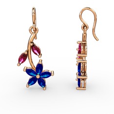 Lab safir ve rodolit garnet 14 ayar rose altın küpe